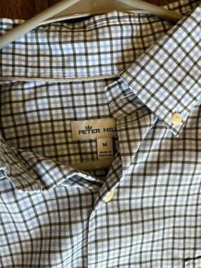 Peter Millar Green, blue, and White Plaid Button-Down Shirt